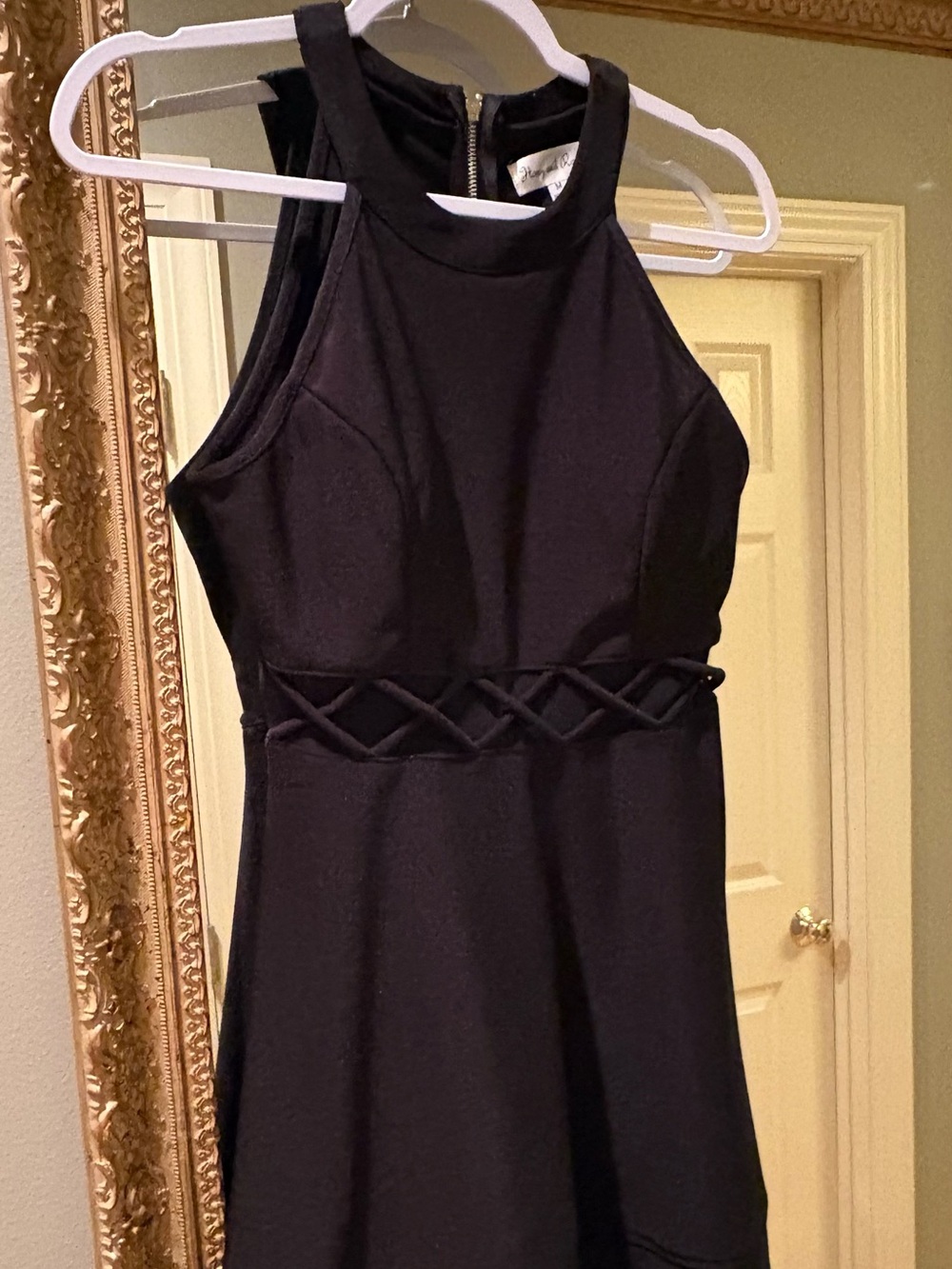 Black Halter Fit-and-Flare Dress with Braided & Sheer Waist Detail